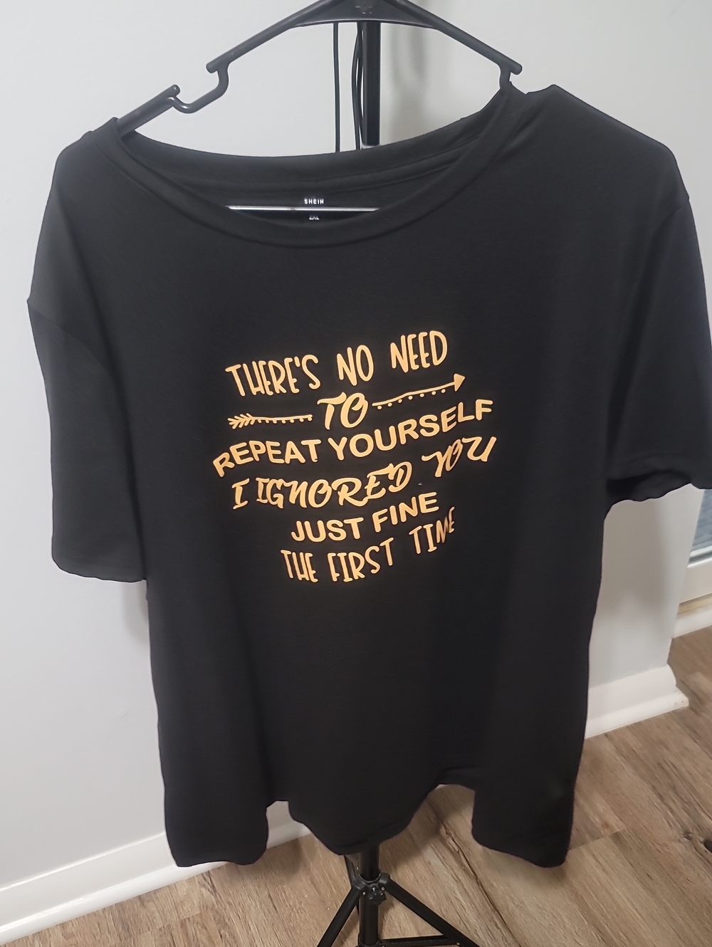 SHEIN Black Short Sleeve Tee with Yellow Graphic Slogan